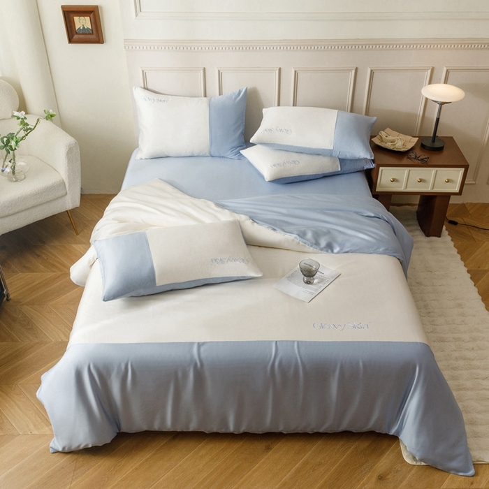 91家纺网 家纺一手货源 找家纺 金奇达2025新款【黛拉】-茧养莱赛尔四件套（标准号全网控价（折后券后）不低于228元） 黛拉-海风蓝