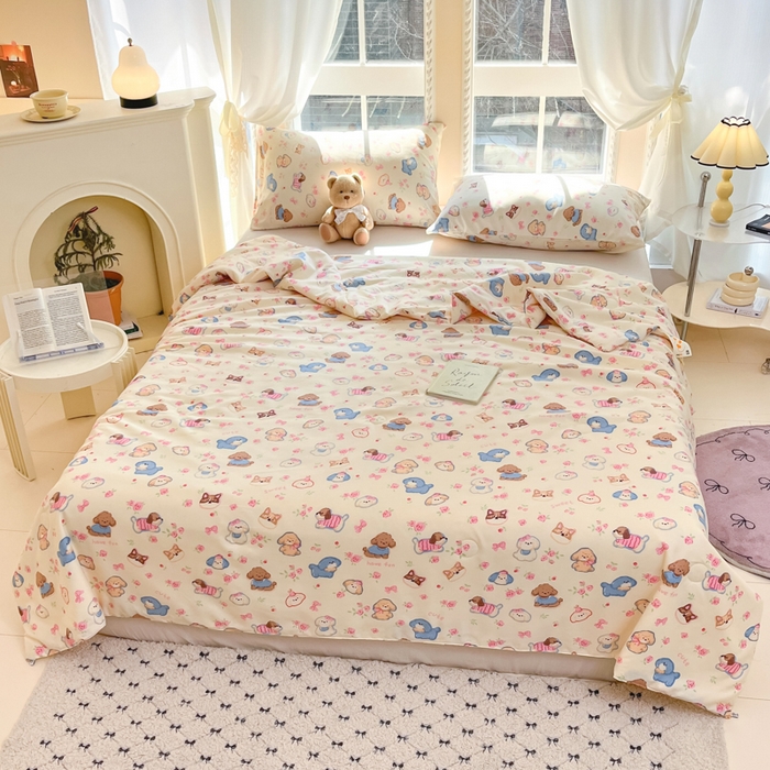 91家纺网 家纺一手货源 找家纺 星巴k家纺 2025糯糯棉A类大豆蛋白纤维夏凉被双层纱水洗棉夏被大豆被 油画萌宠