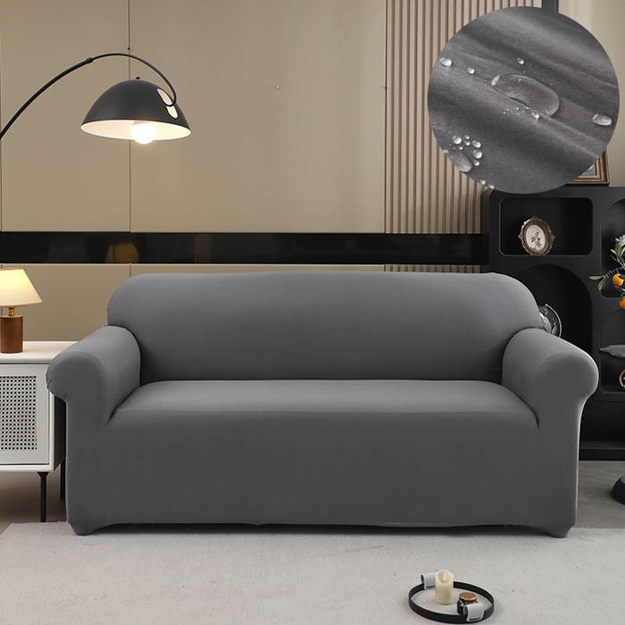 91家纺网 家纺一手货源 找家纺 共鸣沙发套 新款牛奶丝覆膜防水纯色系列沙发套 深灰色