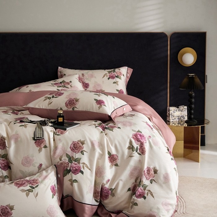 91家纺网 家纺一手货源 找家纺 金奇达2025新款【浮光花漾】-茧养莱赛尔四件套（标准号全网控价（折后券后）不低于258元） 暗夜玫瑰