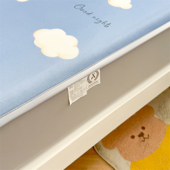 91家纺网 家纺一手货源 找家纺 雯豆家纺 2025夏季新品碳光冰丝凉席床笠款三件套印花小清新绑带冰丝席床罩 碳光冰丝席-床笠款-天空云