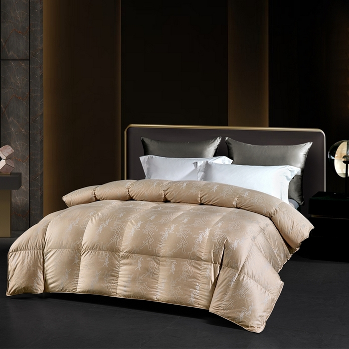 91家纺网 家纺一手货源 找家纺 静若居2025新款高精密全棉提花单层高端立体羽绒被壳大牌提花羽绒被壳95白鹅绒被 YSL米白-贝壳