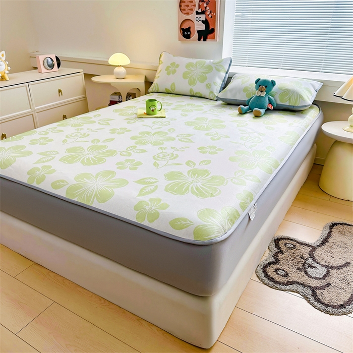 91家纺网 家纺一手货源 找家纺 雯豆家纺 2025夏季新品冰藤印花床笠三件套加厚冰丝软藤席小清新印花床罩单件 冰藤席-床笠款-伊犁花绚