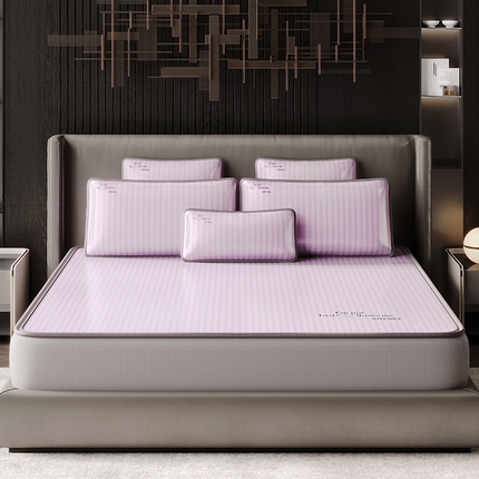 好眠好梦家纺 2025新款时尚条纹凉席 粉色 床笠款