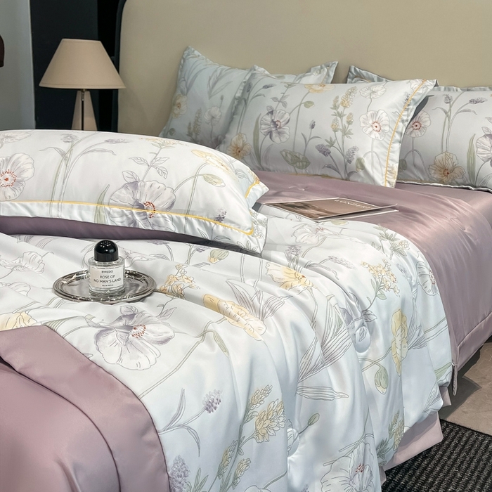 91家纺网 家纺一手货源 找家纺 佳品居 2025新款直播水洗天丝夏被冰丝夏凉被空调被四件套 兮颜紫 