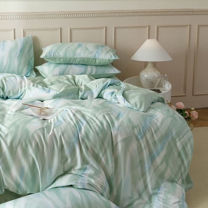 91家纺网 家纺一手货源 找家纺 金奇达2025新款【格林】-轻氧水光莱赛尔四件套（标准号全网控价（折后券后）不低于268元） 格林-水绿