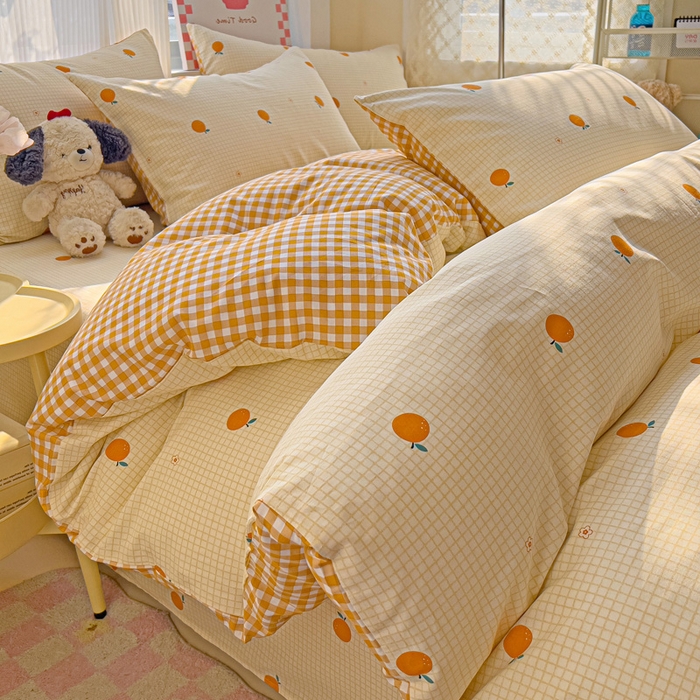 91家纺网 家纺一手货源 找家纺 棉生活家纺 2025新款ins全棉小清新系列四件套 甜桔