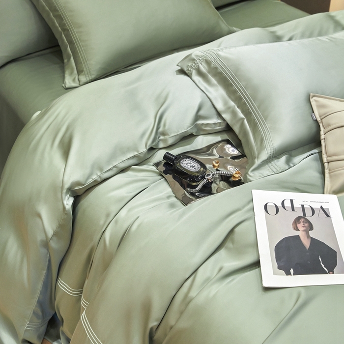 91家纺网 家纺一手货源 找家纺 金奇达2025新款茧养莱赛尔四件套-CR埋绳（标准号全网控价（折后券后）不低于258元） 云溪绿