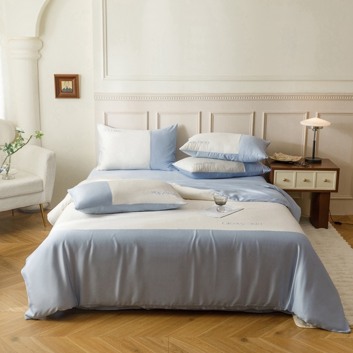 91家纺网 家纺一手货源 找家纺 金奇达2025新款【黛拉】-茧养莱赛尔四件套（标准号全网控价（折后券后）不低于228元） 黛拉-海风蓝