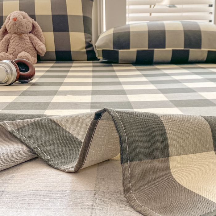 91家纺网 家纺一手货源 找家纺 米柳2025新款原棉老粗布凉席系列 灰白大格