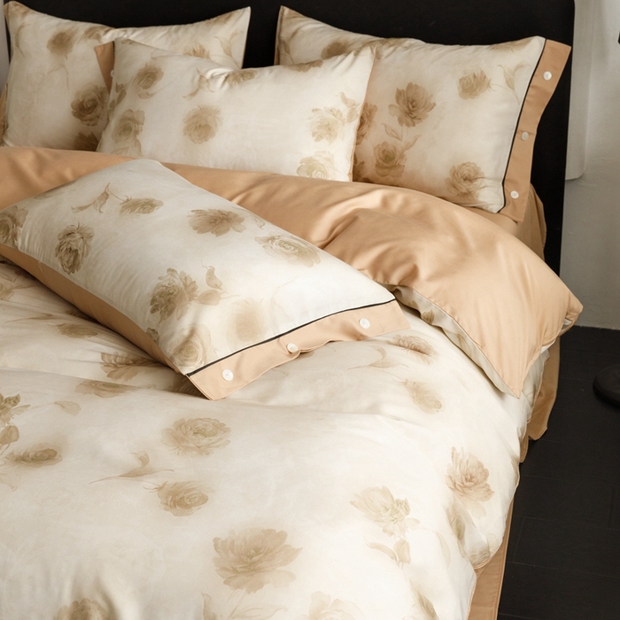 91家纺网 家纺一手货源 找家纺 金奇达2025新款【浮光半夏】-茧养莱赛尔四件套（标准号全网控价（折后券后）不低于258元） 满庭芳-松咖