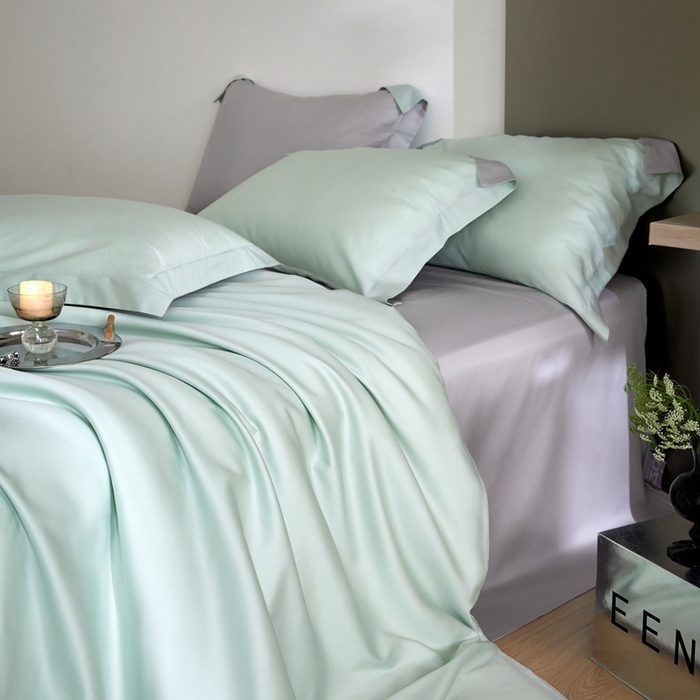 91家纺网 家纺一手货源 找家纺 金奇达2025新款【可芙】-轻氧水光天丝棉四件套（标准号全网控价（折后券后）不低于238元） 可芙-绿+灰