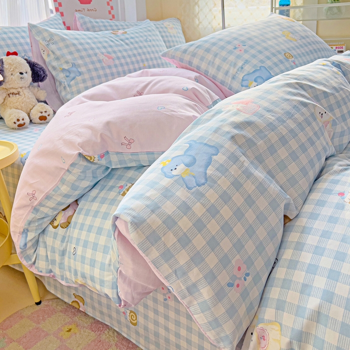 91家纺网 家纺一手货源 找家纺 棉生活家纺 2025新款ins全棉小清新系列四件套 星星发夹狗