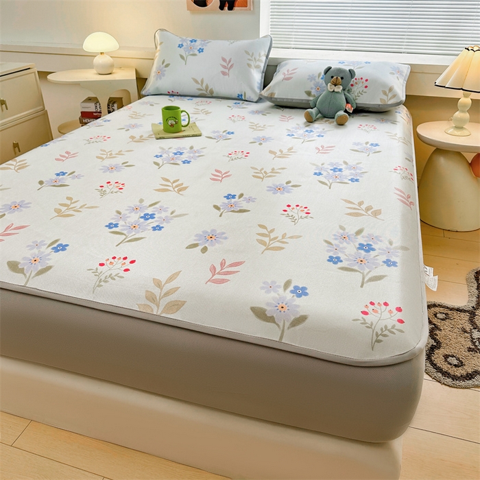 91家纺网 家纺一手货源 找家纺 雯豆家纺 2025夏季新品冰藤印花床笠三件套加厚冰丝软藤席小清新印花床罩单件 冰藤席-床笠款-花都丽影