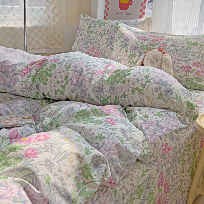 91家纺网 家纺一手货源 找家纺 棉生活家纺 2025新款ins全棉小清新系列四件套 丝丝花香