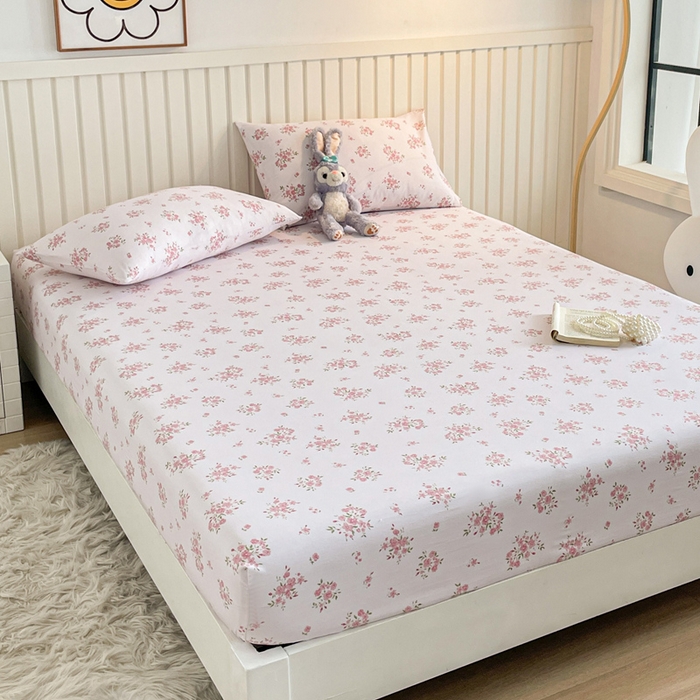 91家纺网 家纺一手货源 找家纺 芯元素 2025新款针织双层纱印花床笠 花朝如约