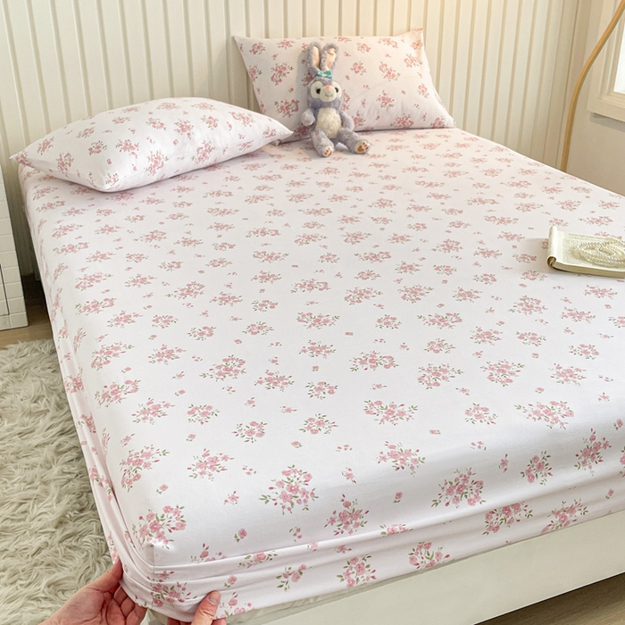 91家纺网 家纺一手货源 找家纺 芯元素 2025新款针织双层纱印花床笠 花朝如约