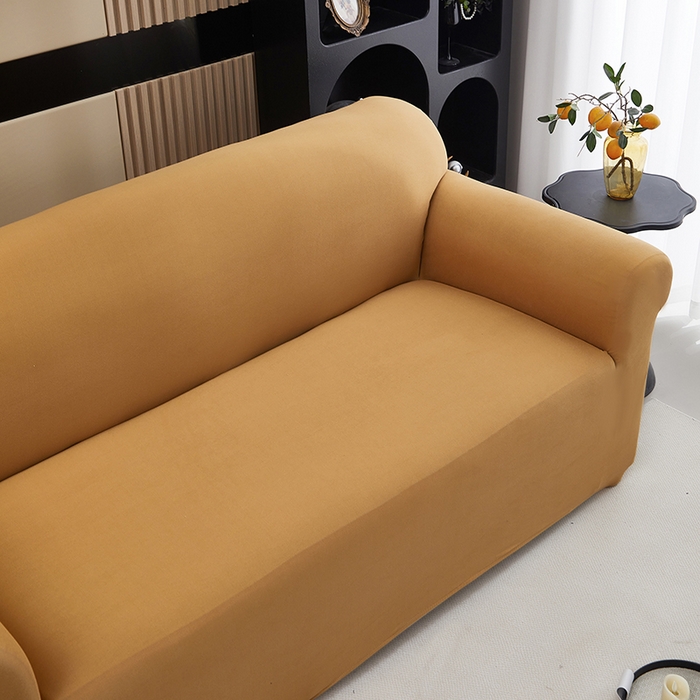 91家纺网 家纺一手货源 找家纺 共鸣沙发套 新款牛奶丝覆膜防水纯色系列沙发套 焦糖色
