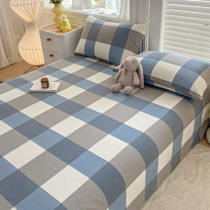 91家纺网 家纺一手货源 找家纺 米柳2025新款原棉老粗布凉席系列 湛蓝大格