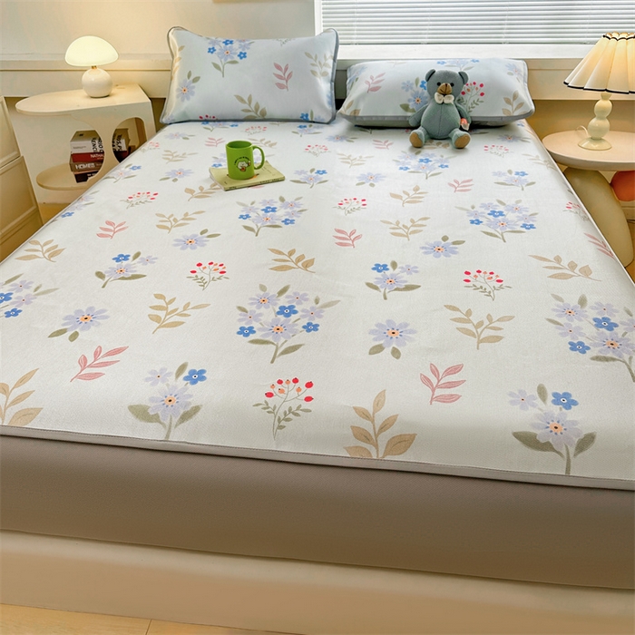 91家纺网 家纺一手货源 找家纺 雯豆家纺 2025夏季新品冰藤印花床笠三件套加厚冰丝软藤席小清新印花床罩单件 冰藤席-床笠款-花都丽影