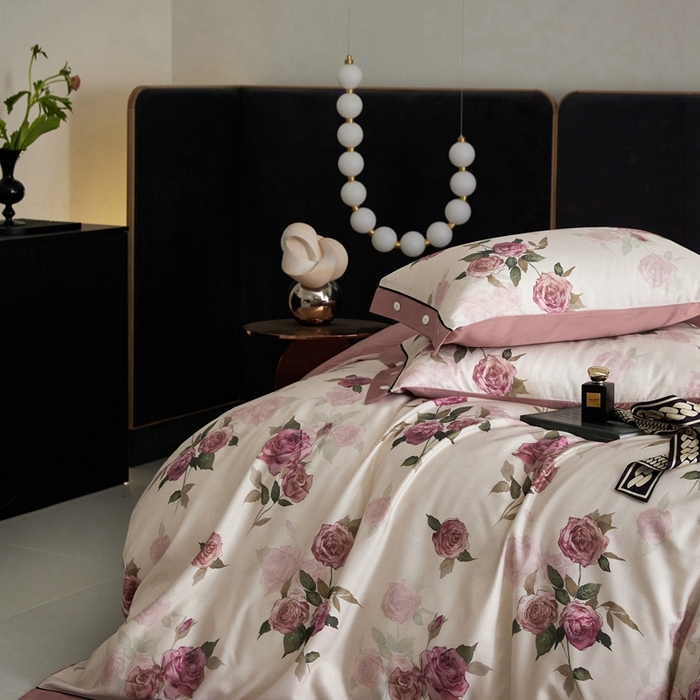 91家纺网 家纺一手货源 找家纺 金奇达2025新款【浮光花漾】-茧养莱赛尔四件套（标准号全网控价（折后券后）不低于258元） 暗夜玫瑰