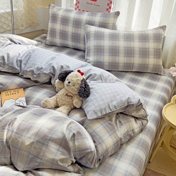 91家纺网 家纺一手货源 找家纺 棉生活家纺 2025新款ins全棉小清新系列四件套 摩卡条纹