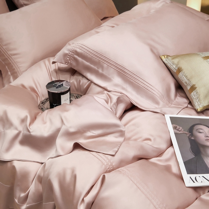 91家纺网 家纺一手货源 找家纺 金奇达2025新款茧养莱赛尔四件套-CR埋绳（标准号全网控价（折后券后）不低于258元） 蜜桃粉