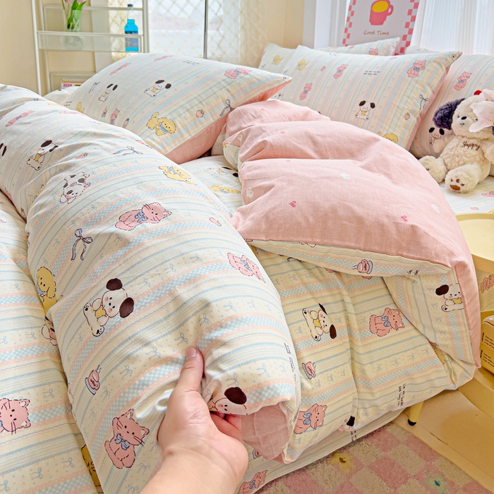 91家纺网 家纺一手货源 找家纺 棉生活家纺 2025新款ins全棉小清新系列四件套 治愈萌宠