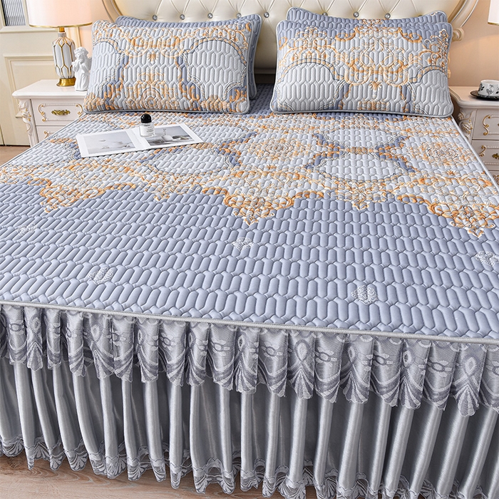 91家纺网 家纺一手货源 找家纺 诺梵 2025新款可拆卸乳胶凉席三件套床裙款 克拉恋人