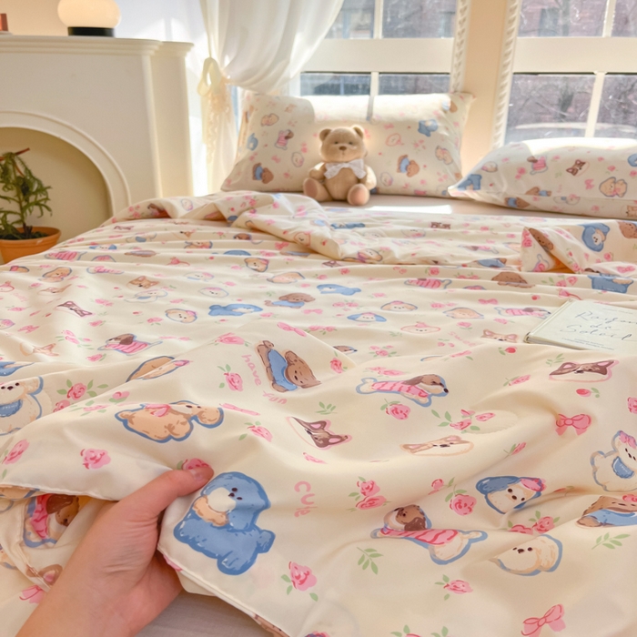 91家纺网 家纺一手货源 找家纺 星巴k家纺 2025糯糯棉A类大豆蛋白纤维夏凉被双层纱水洗棉夏被大豆被 油画萌宠