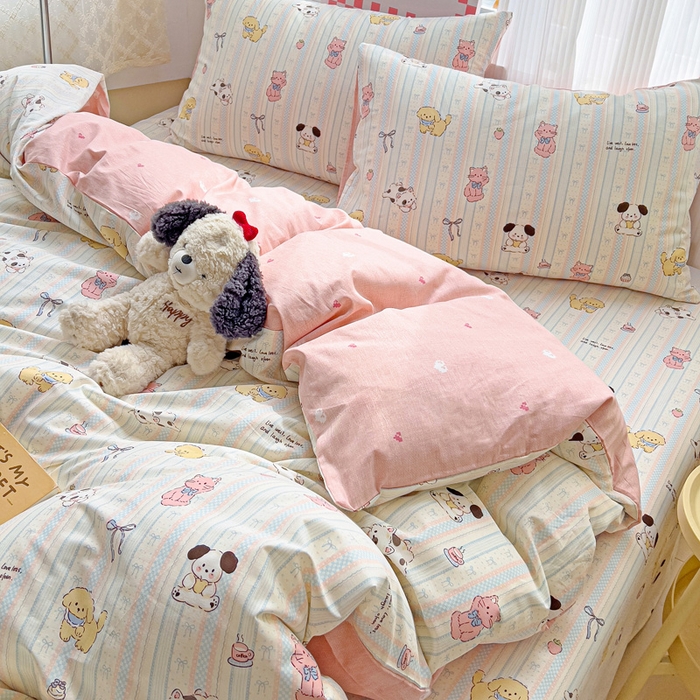 91家纺网 家纺一手货源 找家纺 棉生活家纺 2025新款ins全棉小清新系列四件套 治愈萌宠