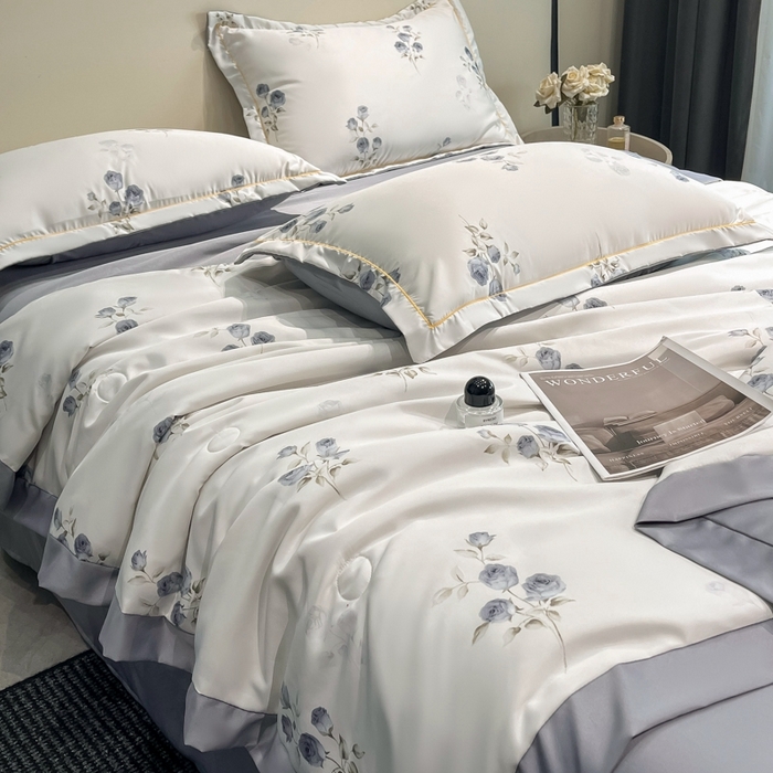 91家纺网 家纺一手货源 找家纺 佳品居 2025新款直播水洗天丝夏被冰丝夏凉被空调被四件套 可可