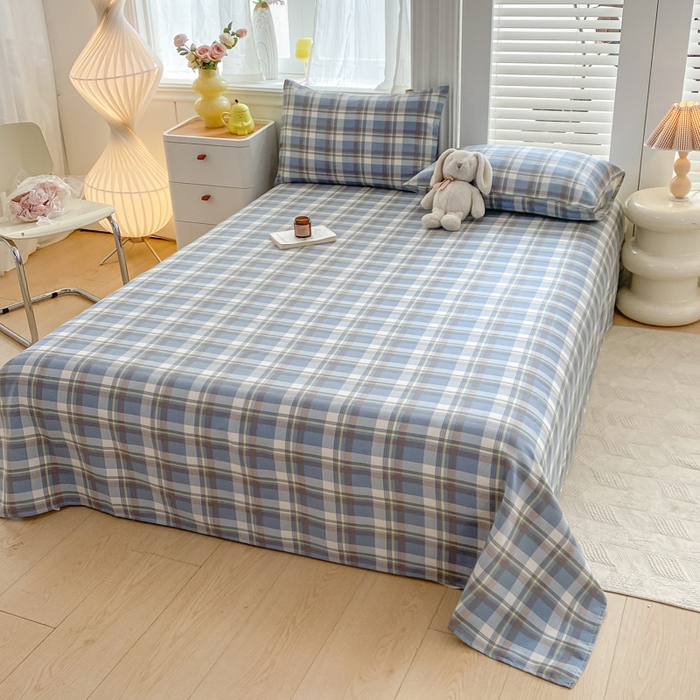 91家纺网 家纺一手货源 找家纺 米柳2025新款原棉老粗布凉席系列 蓝小格