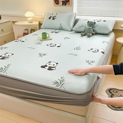 雯豆家纺 2025夏季新品冰藤印花床笠三件套加厚冰丝软藤席小清新印花床罩单件 冰藤席-床笠款-熊猫花花