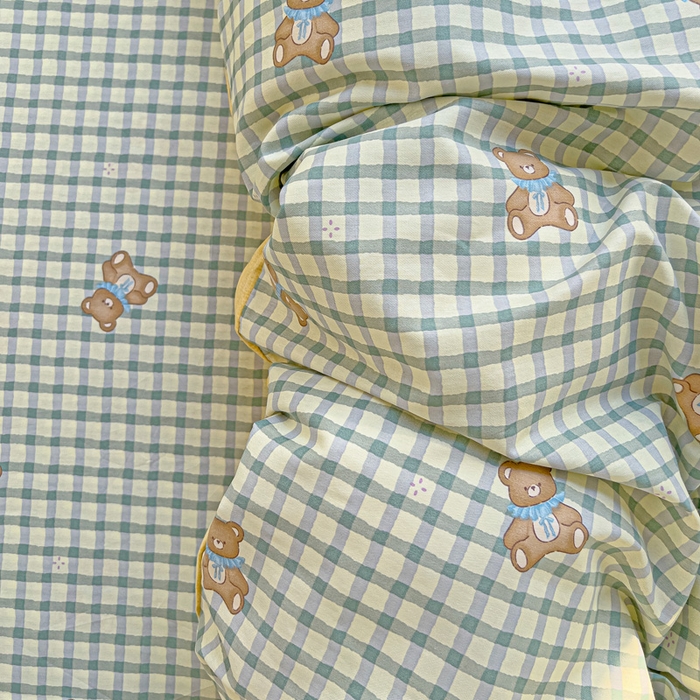 91家纺网 家纺一手货源 找家纺 棉生活家纺 2025新款ins全棉小清新系列四件套 小熊之家