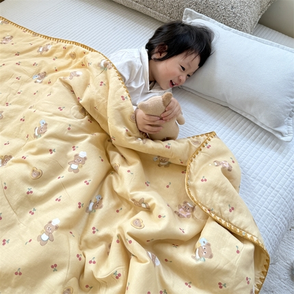 暖生活 2025新款儿童全棉双层纱夏被被子被芯 黄油小熊