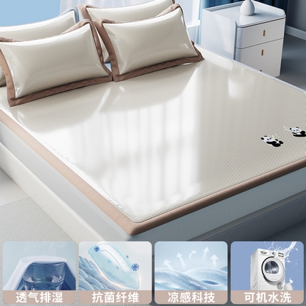 孩子王家纺 2025新款轻柔丝凉席冰丝席-白熊日记系列 床笠款-浅咖迹