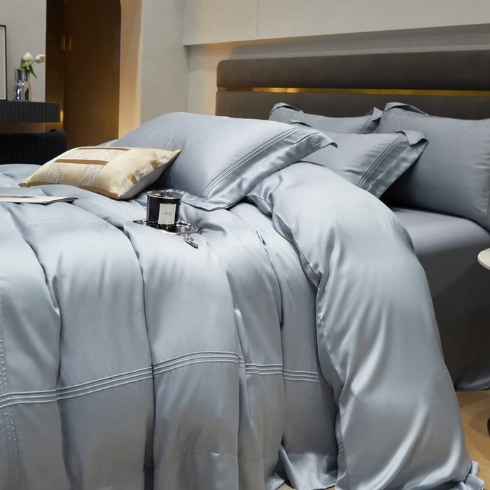 91家纺网 家纺一手货源 找家纺 金奇达2025新款茧养莱赛尔四件套-CR埋绳（标准号全网控价（折后券后）不低于258元） 摩卡蓝