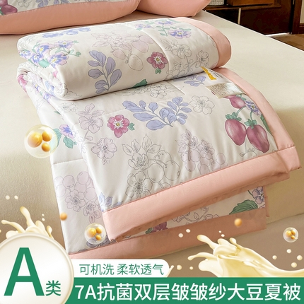 欢乐季 2025新款7A抗菌双层皱皱纱大豆夏被夏凉被空调被 晚秋