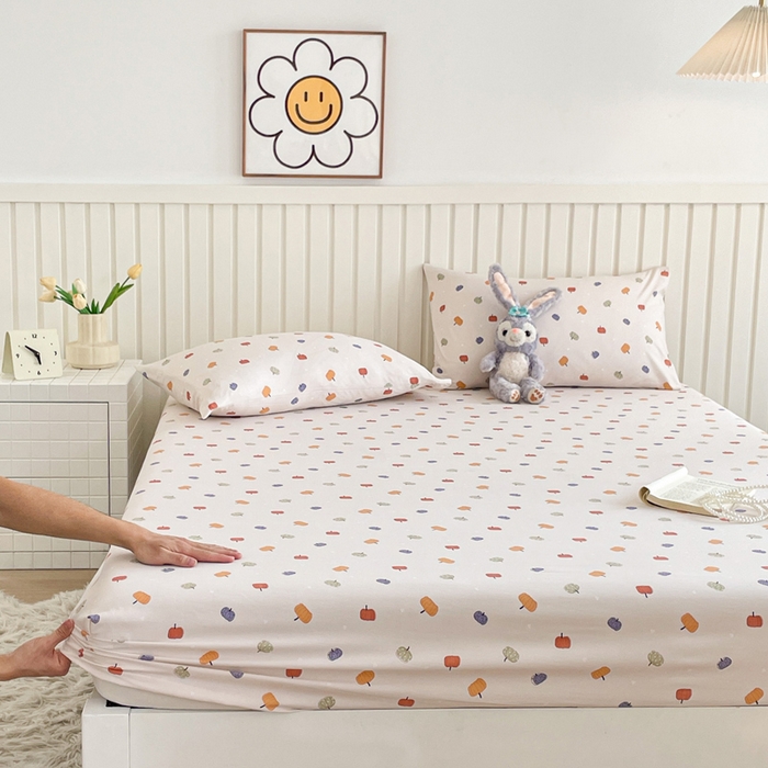 91家纺网 家纺一手货源 找家纺 芯元素 2025新款针织双层纱印花床笠 小南瓜