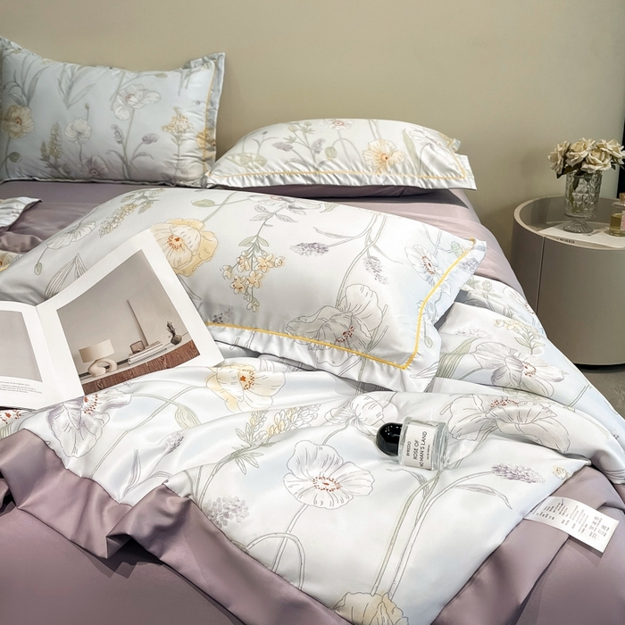 91家纺网 家纺一手货源 找家纺 佳品居 2025新款直播水洗天丝夏被冰丝夏凉被空调被四件套 兮颜紫 