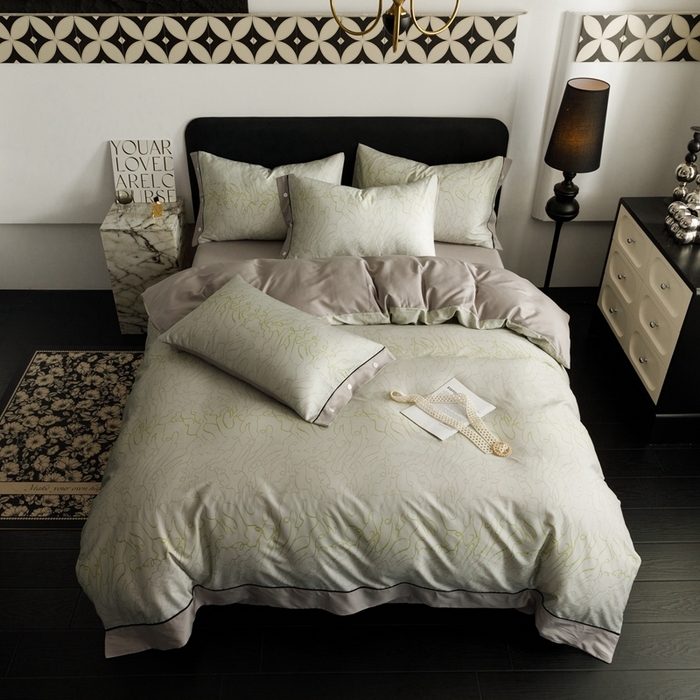 91家纺网 家纺一手货源 找家纺 金奇达2025新款【浮光半夏】-茧养莱赛尔四件套（标准号全网控价（折后券后）不低于258元） 安然绿