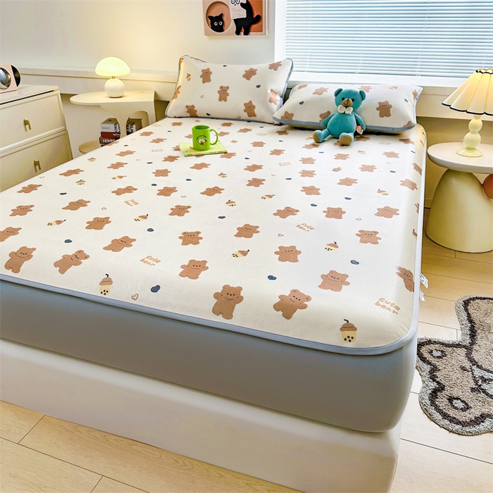 91家纺网 家纺一手货源 找家纺 雯豆家纺 2025夏季新品冰藤印花床笠三件套加厚冰丝软藤席小清新印花床罩单件 冰藤席-床笠款-奶茶王子