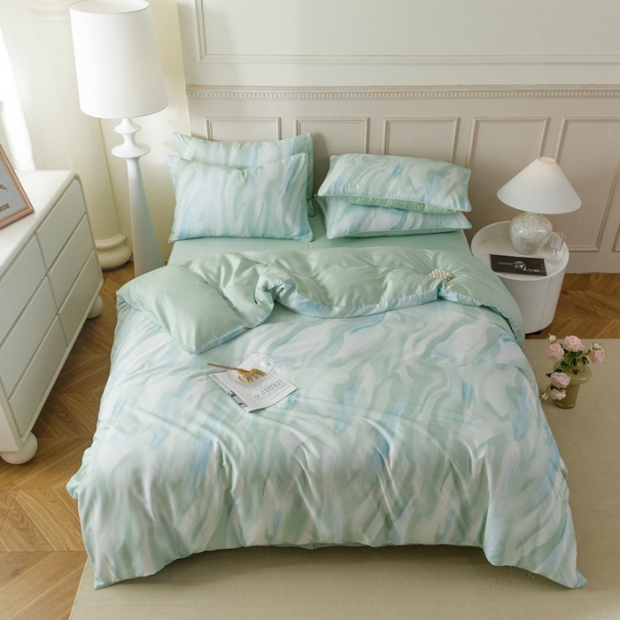 91家纺网 家纺一手货源 找家纺 金奇达2025新款【格林】-轻氧水光莱赛尔四件套（标准号全网控价（折后券后）不低于268元） 格林-水绿