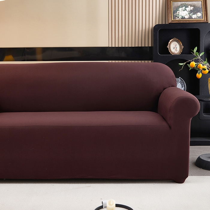 91家纺网 家纺一手货源 找家纺 共鸣沙发套 新款牛奶丝覆膜防水纯色系列沙发套 栗色