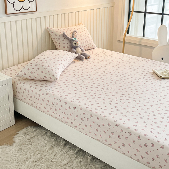 91家纺网 家纺一手货源 找家纺 芯元素 2025新款针织双层纱印花床笠 安琪拉