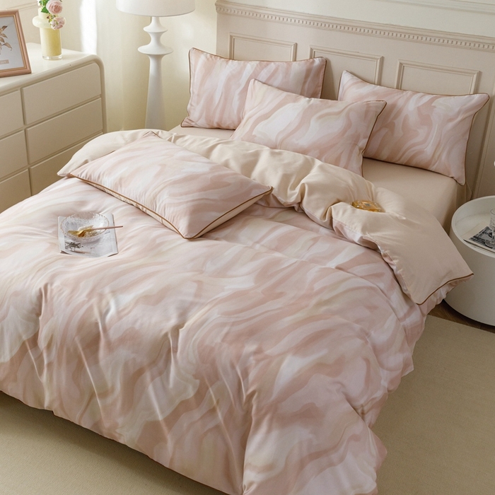 91家纺网 家纺一手货源 找家纺 金奇达2025新款【格林】-轻氧水光莱赛尔四件套（标准号全网控价（折后券后）不低于268元） 格林-杏粉