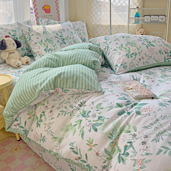 91家纺网 家纺一手货源 找家纺 棉生活家纺 2025新款ins全棉小清新系列四件套 淡香花语