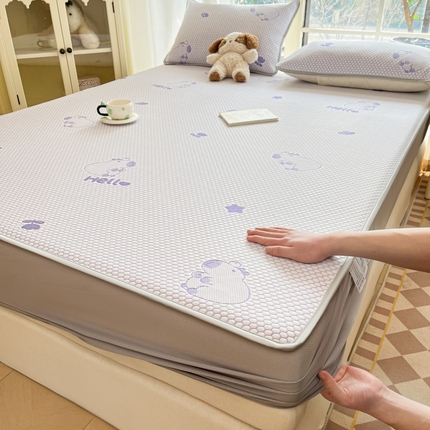 卡伦2025新款凉感丝凉豆豆凉席床笠提花系列 凉豆豆-卡皮巴拉紫