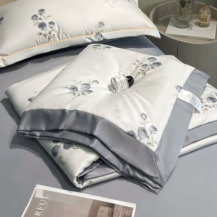 91家纺网 家纺一手货源 找家纺 佳品居 2025新款直播水洗天丝夏被冰丝夏凉被空调被四件套 可可